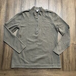 J. Jill‎ Sweater Women Size Small Olive Green Solid Knit Henley Long Sleeve